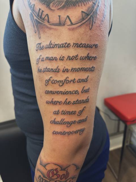 A script quote down the length of an arm